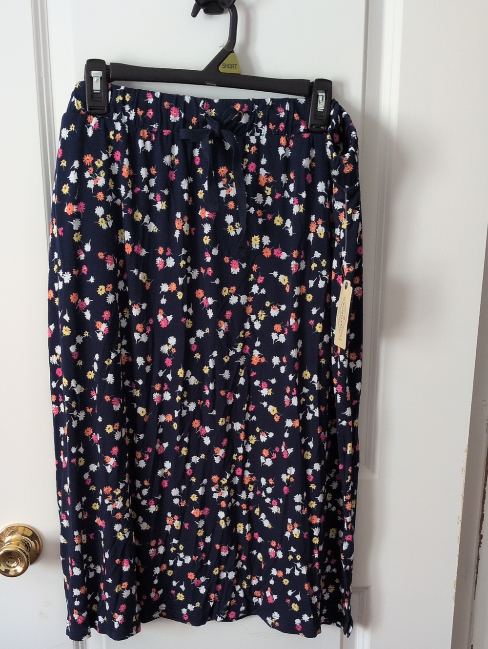 St. John's Bay Navy Floral Midi Skirt with Elastic Waist